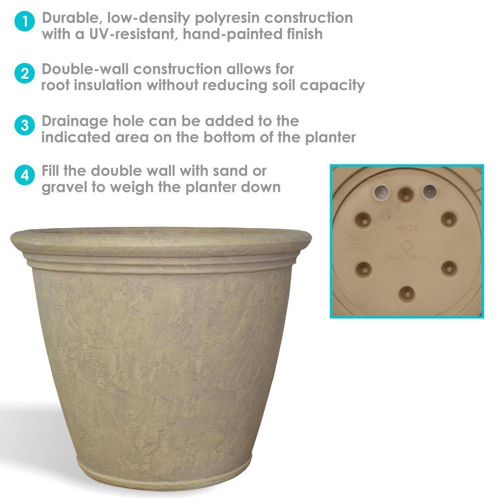 Sunnydaze 24 in. Beige Anjelica Poly Single Flower Pot Planter DG-851