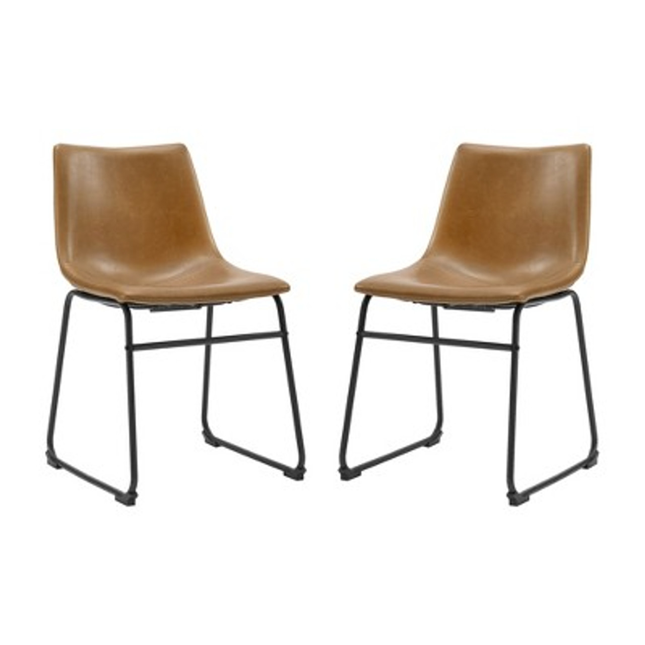 Set of 2 Laslo Modern Upholstered Faux Leather Dining Chairs Whiskey Brown - Saracina Home