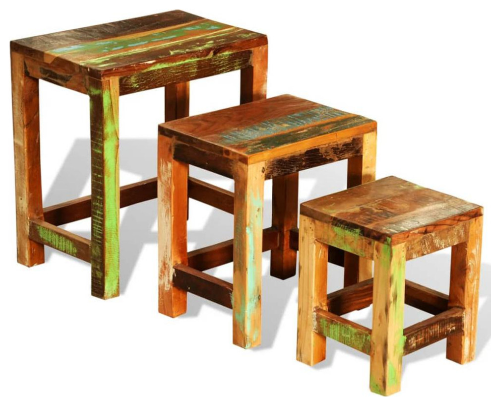 Vidaxl Nesting Table Set 3 Pieces Vintage Reclaimed Wood  241093   Farmhouse   Coffee Table Sets   by BisonOffice  Houzz