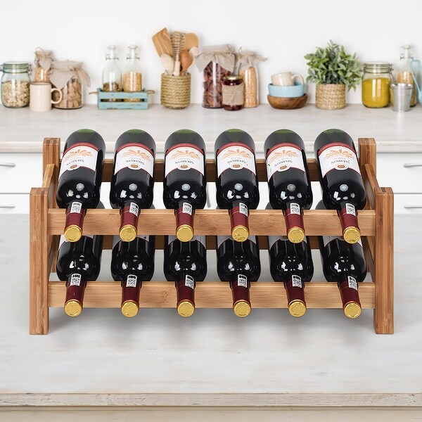 2-Tier Wine Rack Bamboo Storage 12 Bottles Display Rack