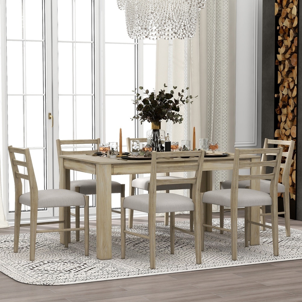 7 Piece Wooden Dining Table Set Mutifunctional Extendable Table with 12\