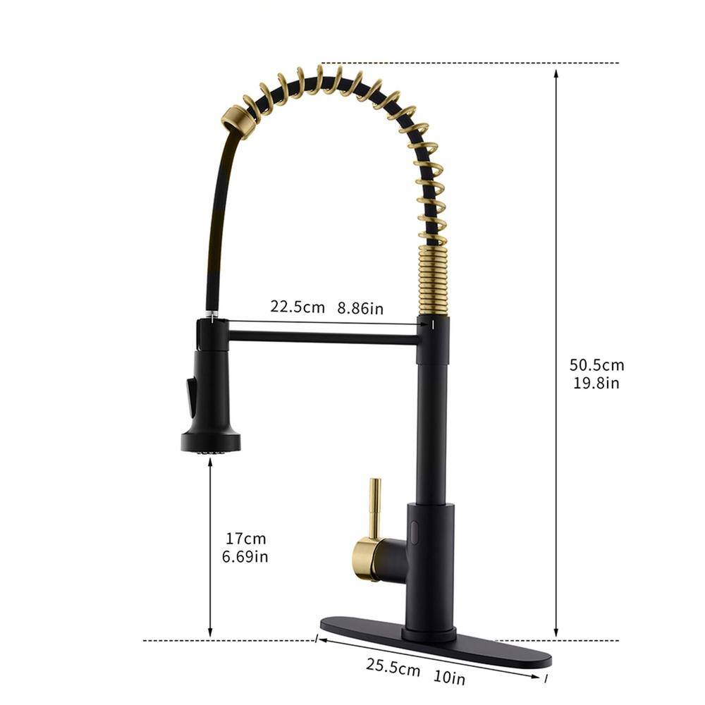 FLG Single Handle Touchless Commercial Smart Pull Down Sprayer Kitchen Faucet with Deckplate Included Black and Brushed Gold CC-0131-BG