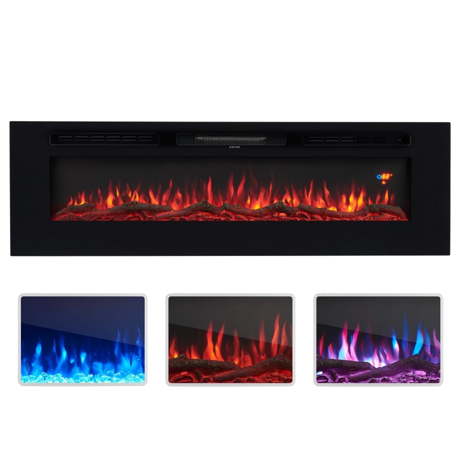 Cyra Electric Fireplace 50" Wall Mounted Electric Fireplace Inserts LED Fireplace with 3 Colors, Temperature, Touch Screen, Remote Control, Timer, Crystal Stones, Wood by Naomi Home - 50 Inch