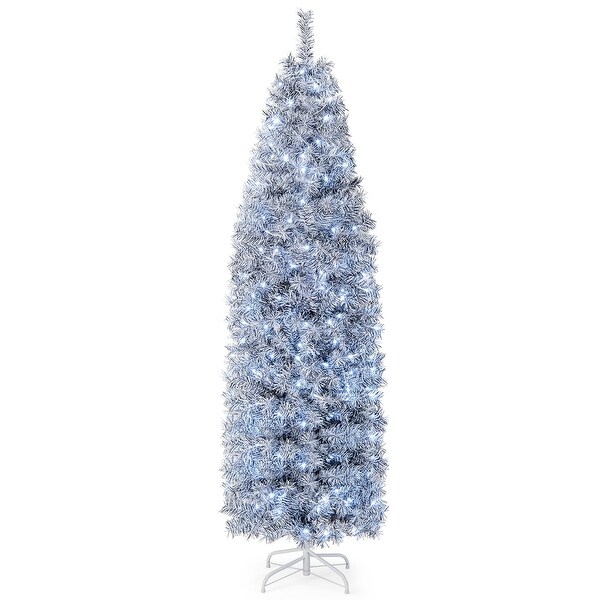 Costway 7 FT PreLit Christmas Tree Hinged Slim Pencil w/ 350 LED