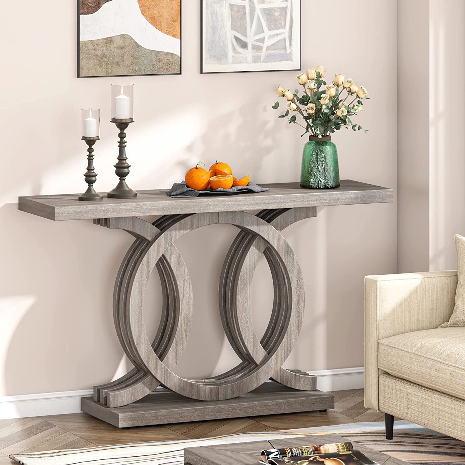 55 inches Console Table with Geometric Base