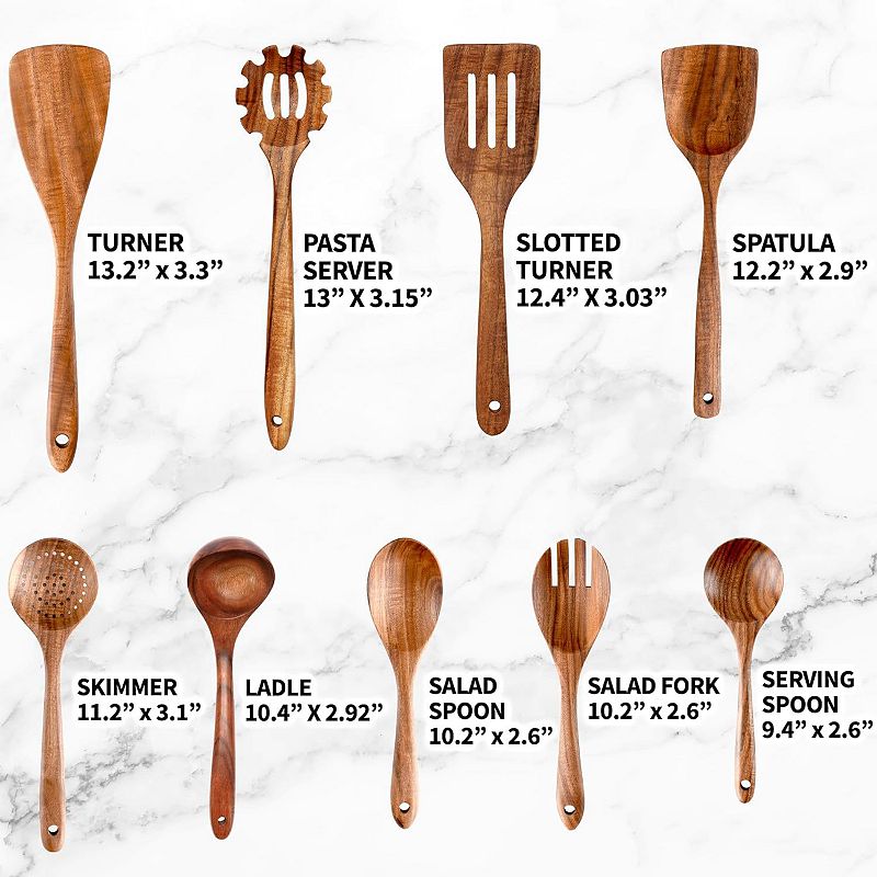 9-Piece Natural Teak Wooden Utensils for Cooking