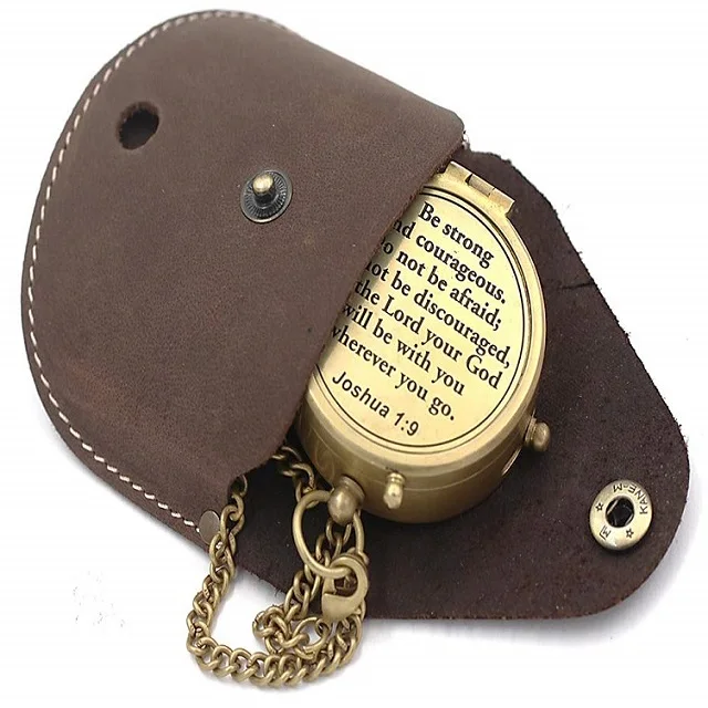 Personalized Nautical Brass Compass with Scripture Joshua 1:9 is Engraved  Navigation Brass Compass With Leather Case