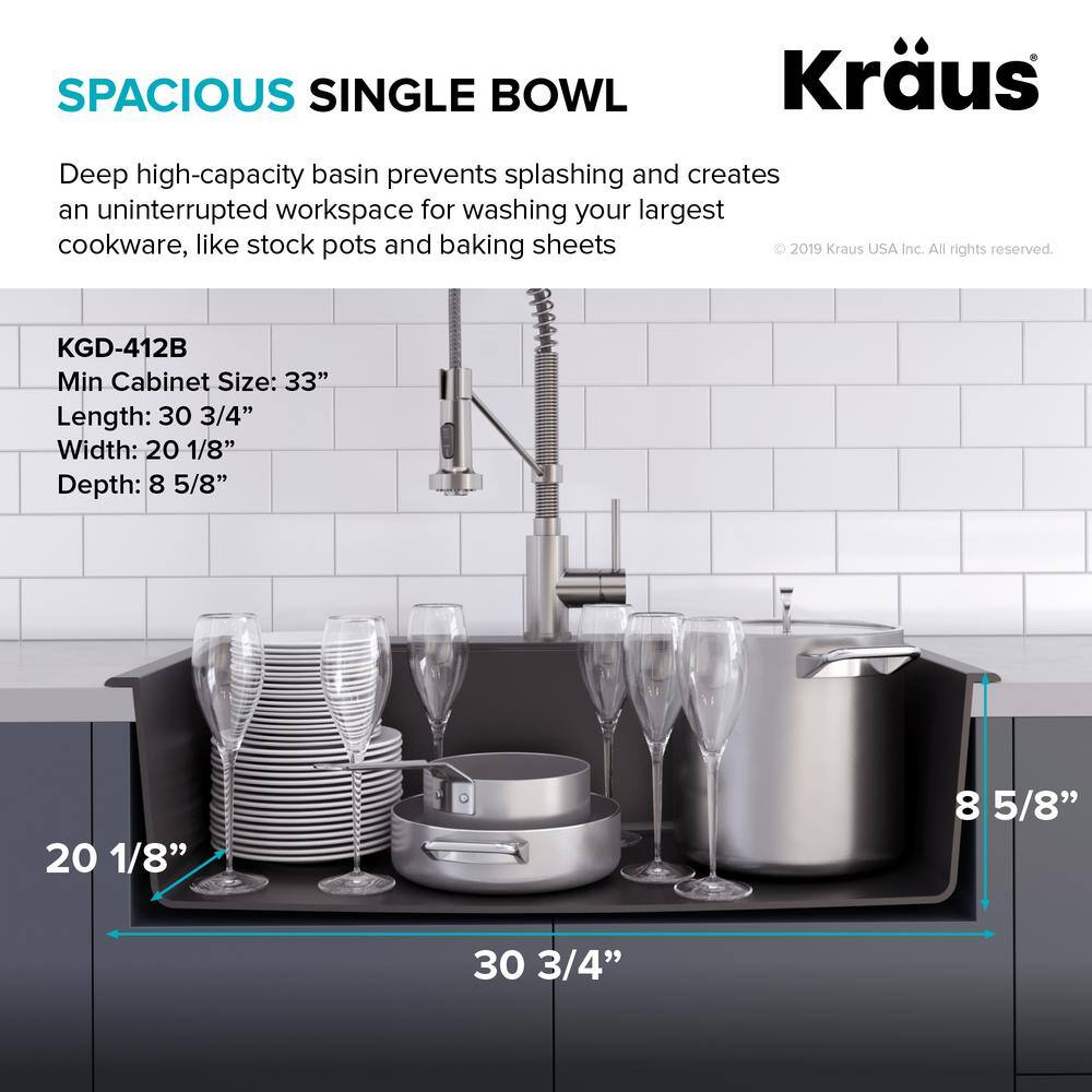 KRAUS Drop-inUndermount Granite Composite 31 in. 1- Hole Single Bowl Kitchen Sink Kit in Black KGD-412B