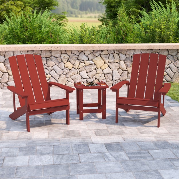 Flash Furniture 2 Pack Charlestown All weather Poly Resin Wood Adirondack Chairs With Side Table