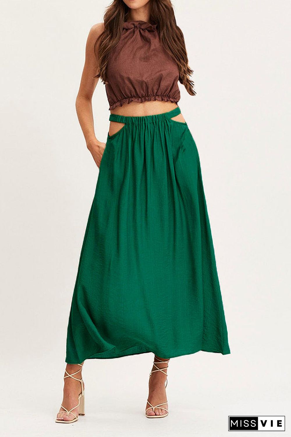 High Waist Cut Out Plain Skirt Dress