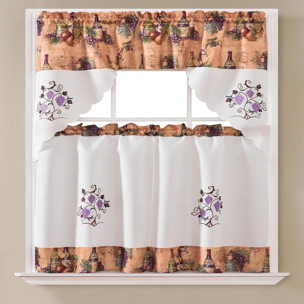 Urban Grape Printed   Embroidered Kitchen Curtain Set