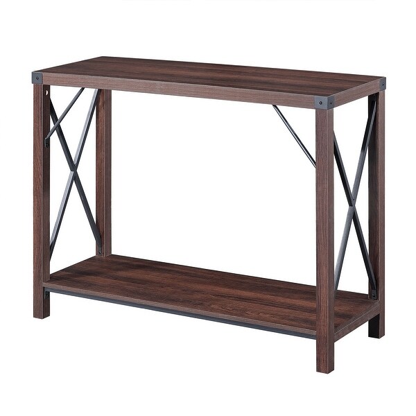 Ledel Rustic Wood Console Table With Storage Shelf