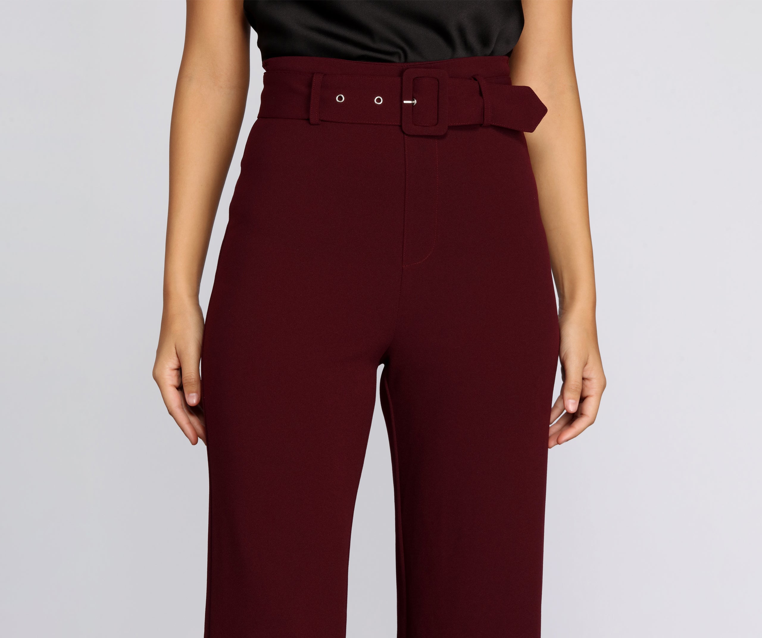 High Waist Belted Straight Leg Pants