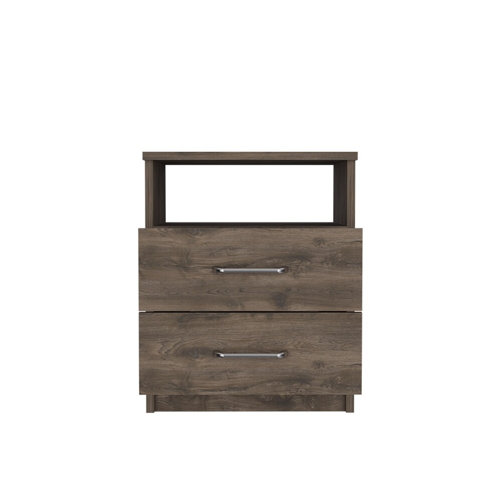 Dark Brown 2 Drawer Nightstand Bedside Table with Shelf