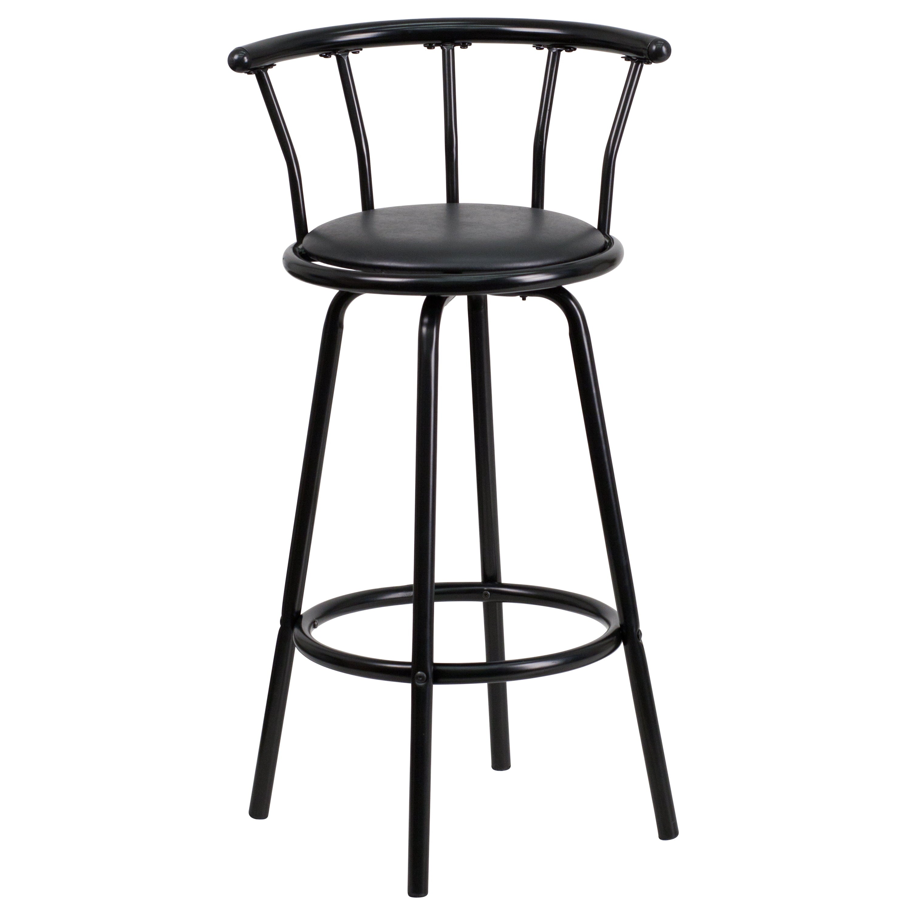 Flash Furniture Charla Crown Back Black Metal Barstool with Black Vinyl Swivel Seat