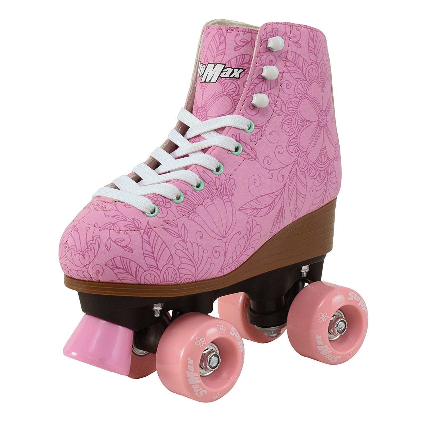 Quad Roller Skates for Girls and Women size 8 Women Pink Flower Outdoor Indoor and Rink Skating Classic Hightop Fashionable Design