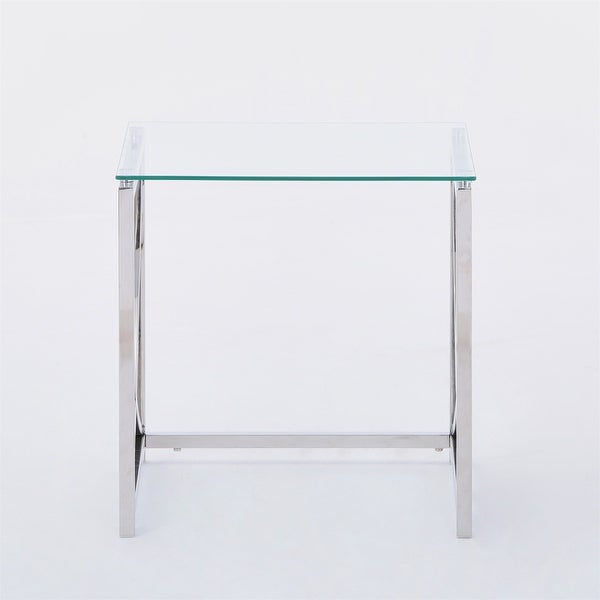 Stainless Steel Cube End Table Silver Glass Table