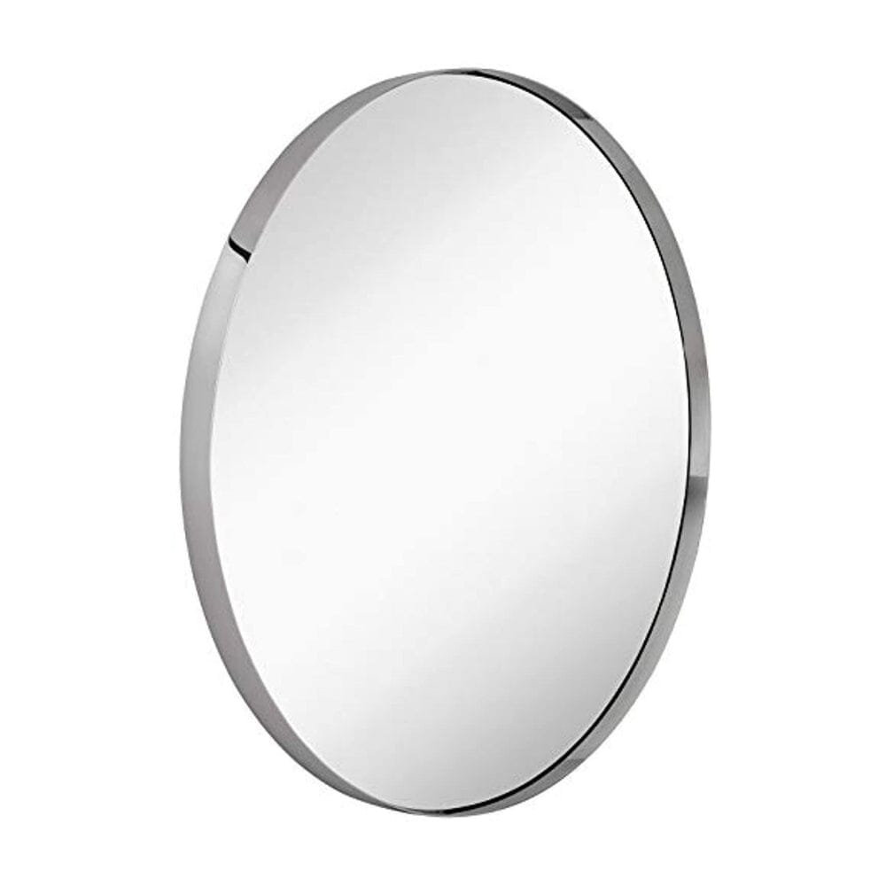 Contemporary Polished Metal Silver Circle Wall Mirror | Glass Panel Silver Framed (35