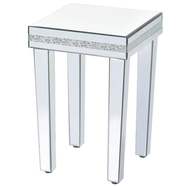 Merax Modern Glass Mirrored End Table with Crystal Design