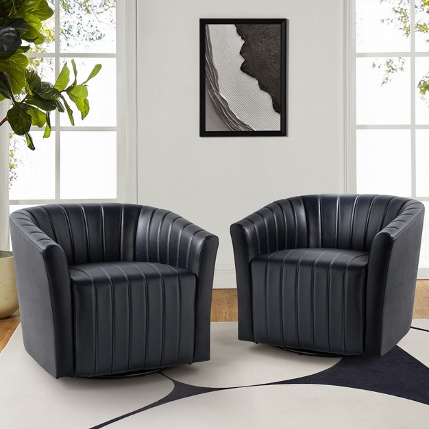 Set Of 2 Alberto Modern Leather Swivel Barrel Chair With Sturdy Metal Base Artful Living Design