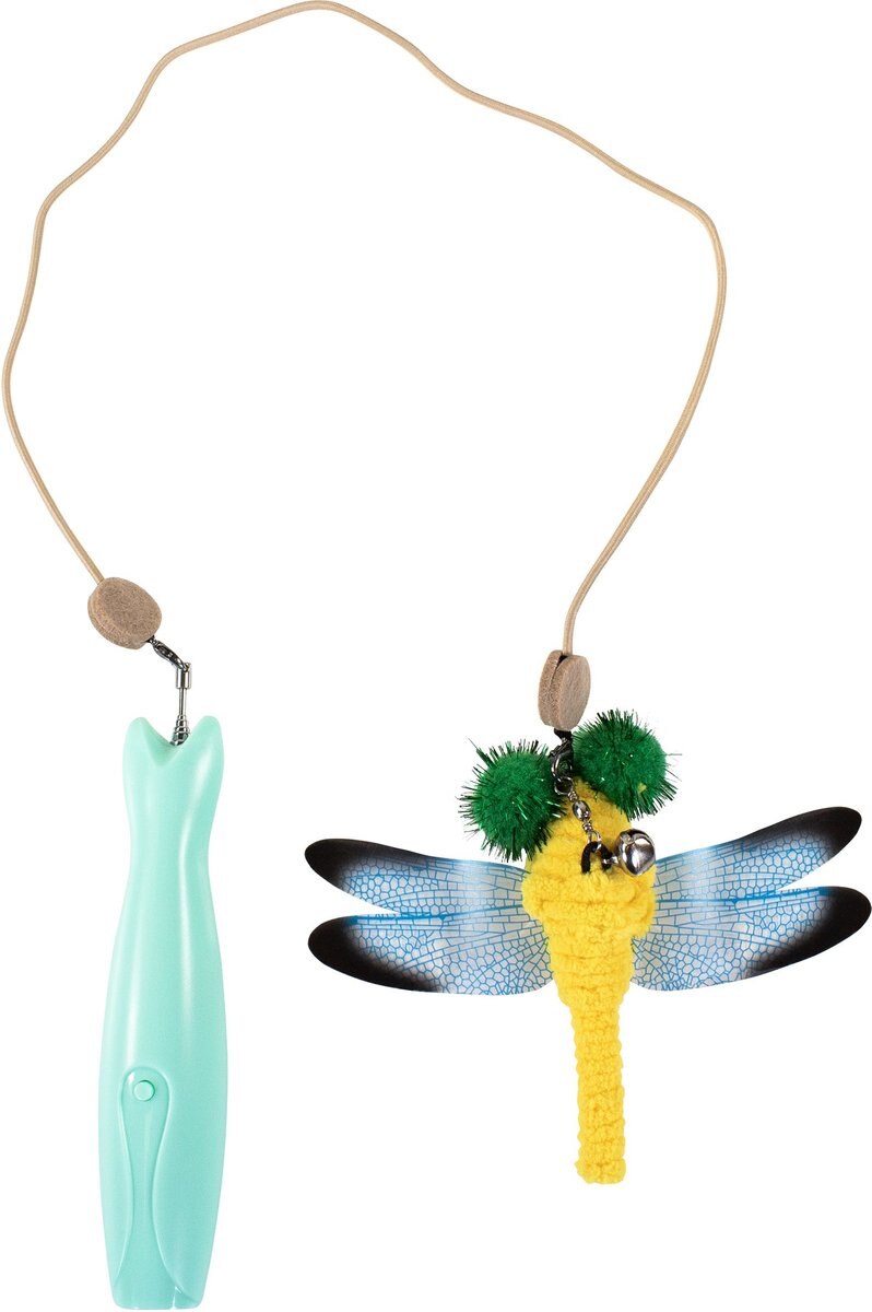 Penn-Plax Retractable Wand w/Dragonfly Toy， Metal Bell， and LED Mouse Light Cat Teaser