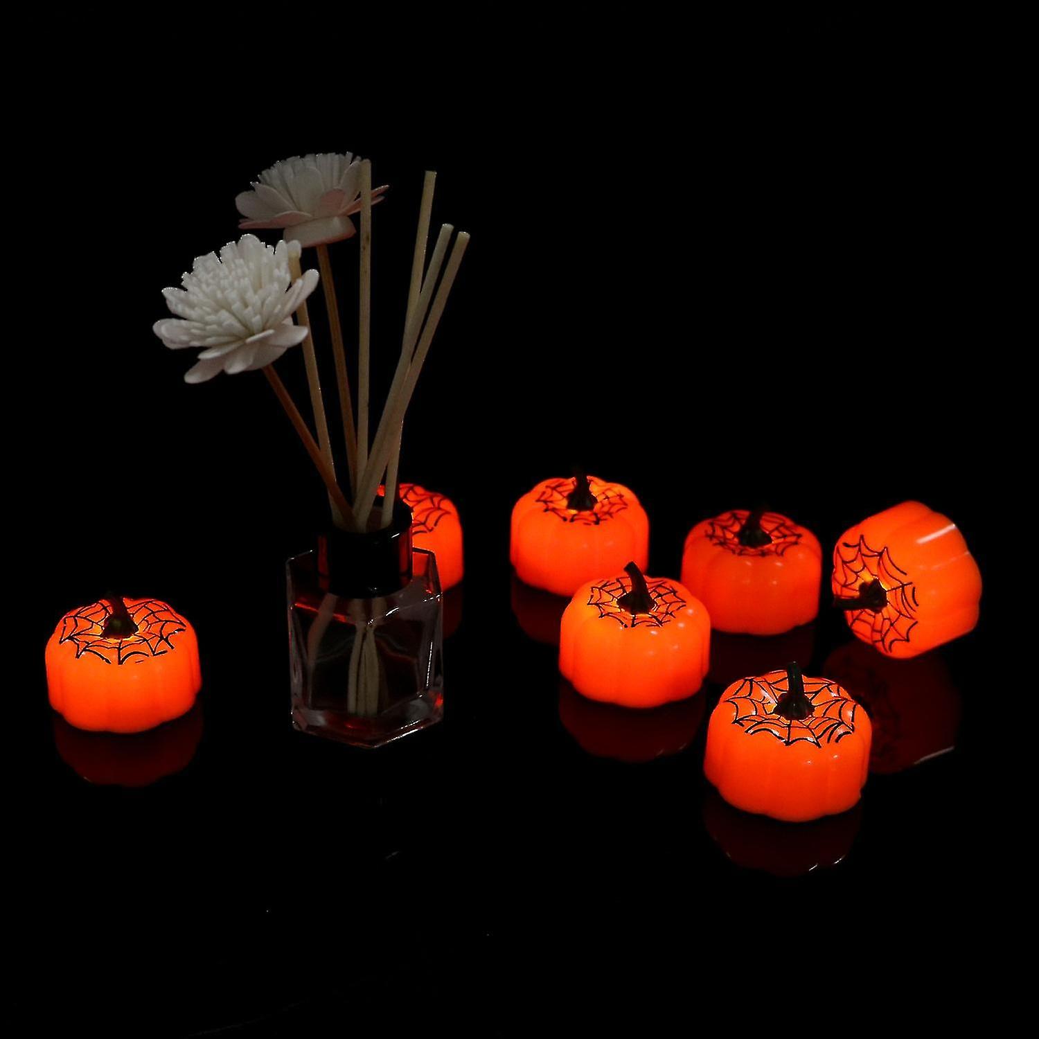 12pcs Led Simulation Pumpkin Halloween Christmas Decor Candle Light