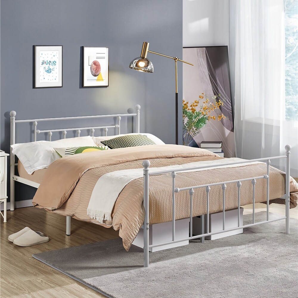 White Platform Bed Frame With Headboard  Twin/ Full/Queen Size Bed