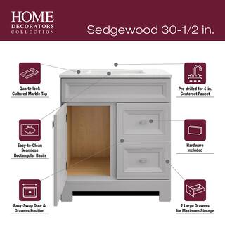 Home Decorators Collection Sedgewood 30.5 in. W x 18.8 in. D x 34.4 in. H Freestanding Bath Vanity in Dove Gray with Arctic Solid Surface Top PPLNKDVR30D