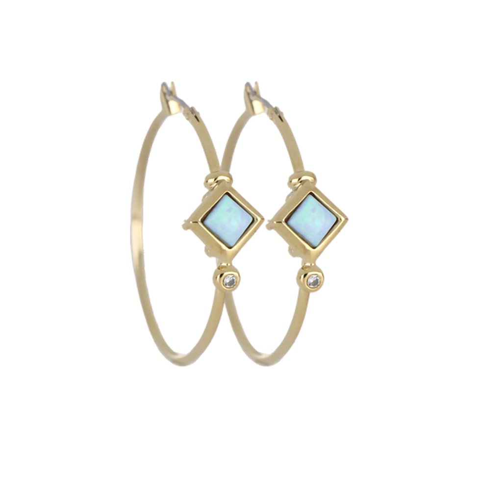 John Medeiros  Opalas do Mar Collection - Blue Diamond Opal Hoop Earrings - Gold - (Assorted Size Option)