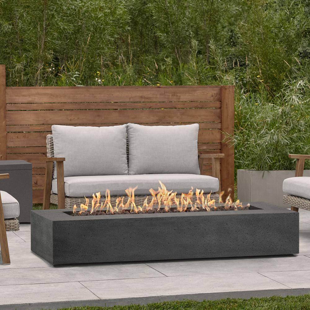 JENSEN CO Brookhurst 72 in. W x 12 in. H Outdoor GFRC Liquid Propane Fire Pit in Carbon with Lava Rocks 1591LP-CBN