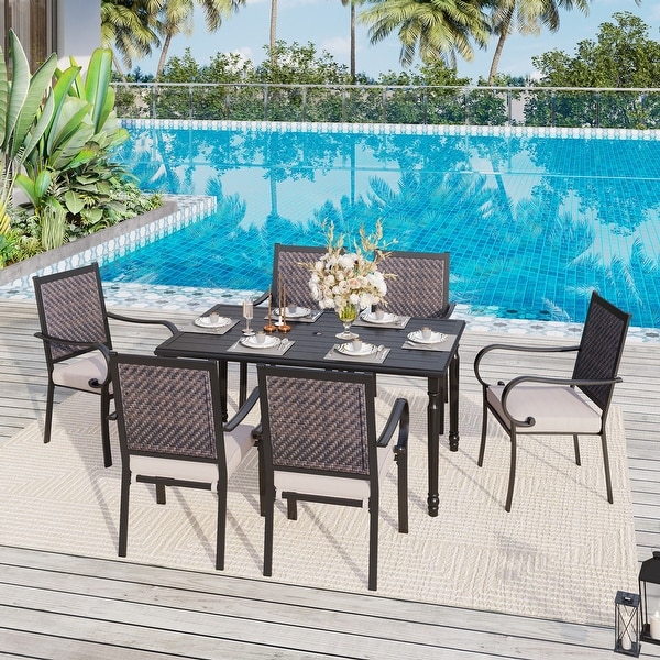 MAISON ARTS 7piece Patio Dining Set With 1 Metal Table and 6 Rattan Chairs