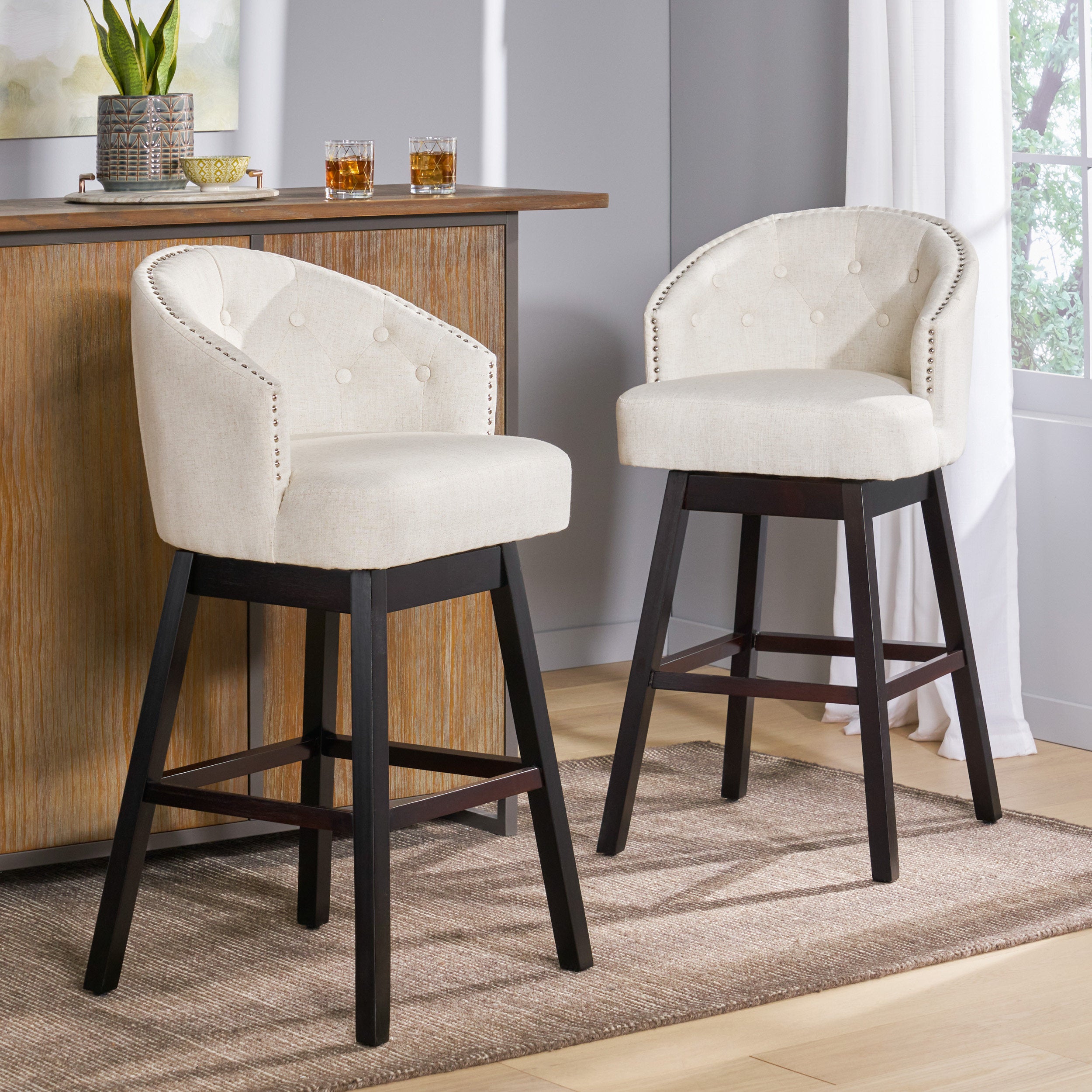 Westman 30-Inch Beige Fabric Swivel Backed Barstool (Set of 2)