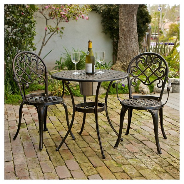 Angeles 3pc Cast Aluminum Bistro Set Copper Christopher Knight Home