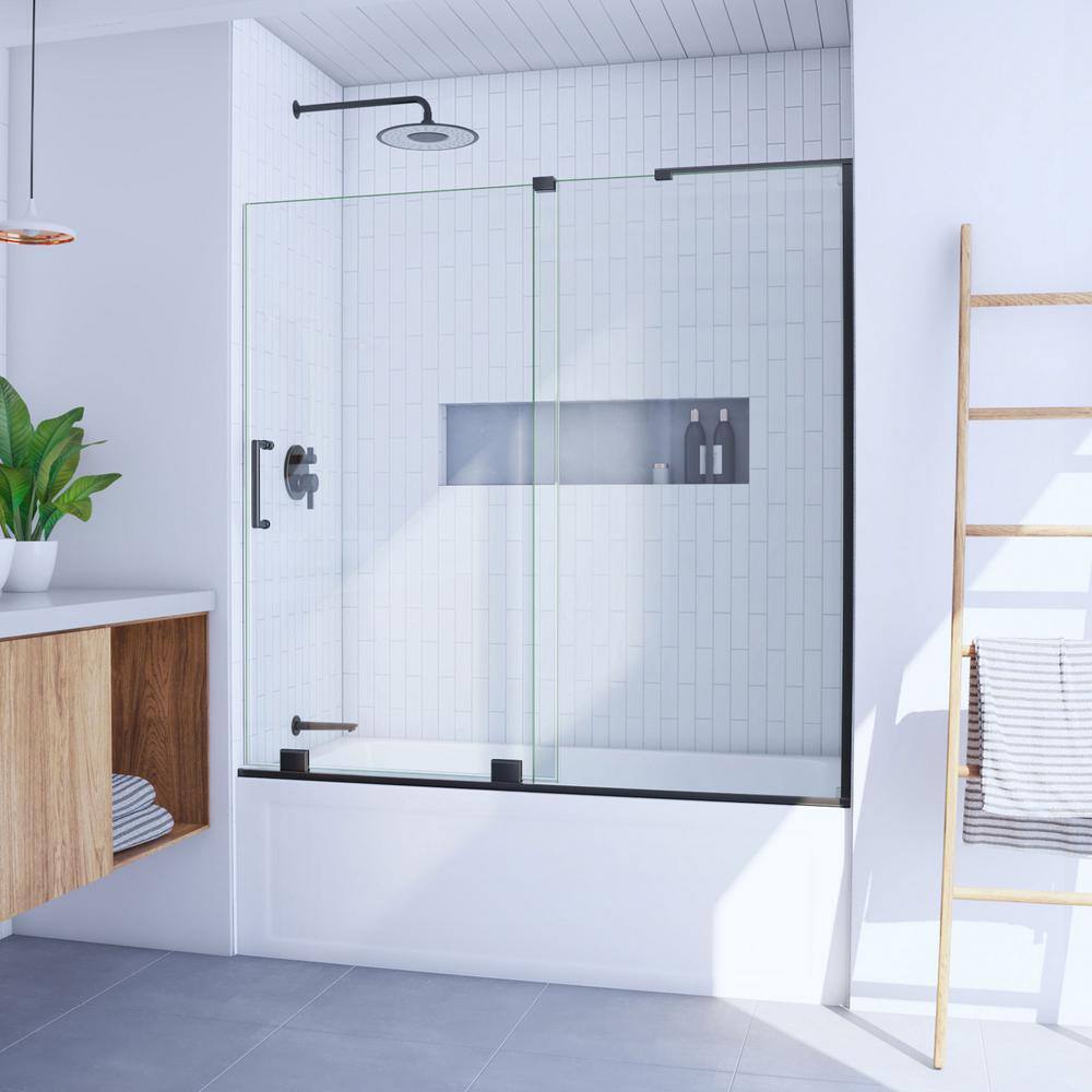 DreamLine Mirage-X 60 in. W x 58 in. H . Sliding Frameless Tub Door in Satin Black with Clear Glass SHDR-1960580-09