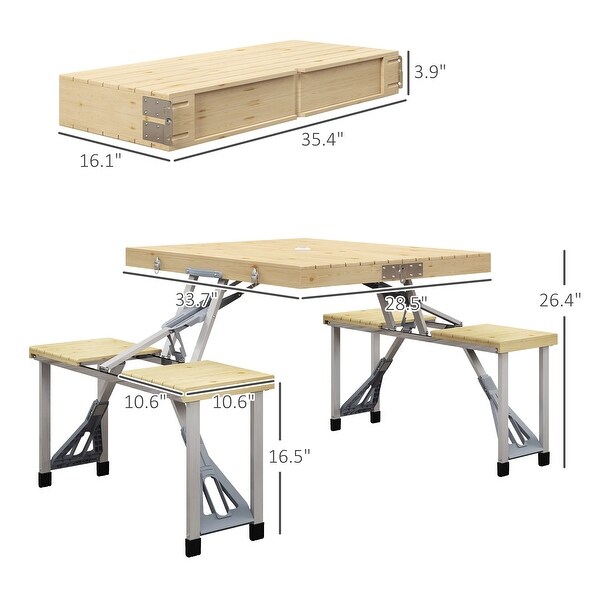 Outdoor Folding Picnic Table with Seats ，Umbrella Hole and Aluminum Frame，Portable Camping Table and Chairs Set