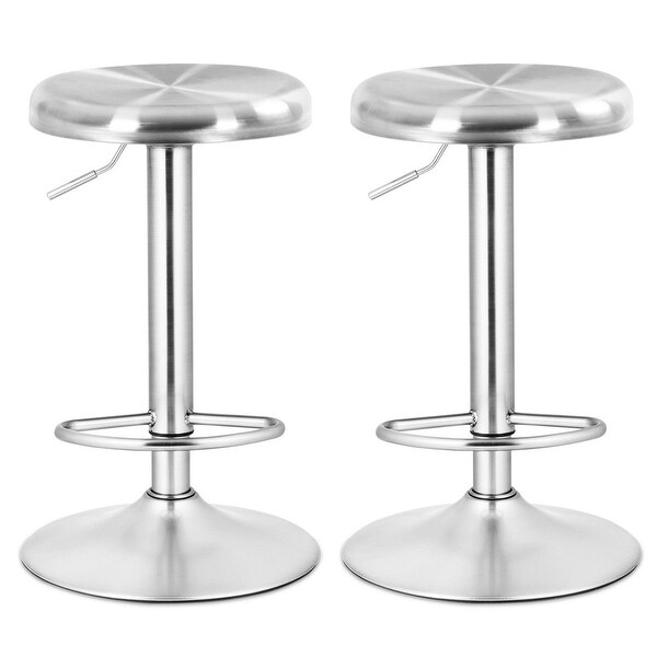 Costway 2 Pcs Brushed Stainless Steel Swivel Bar Stool Seat Adjustable - Set of 2