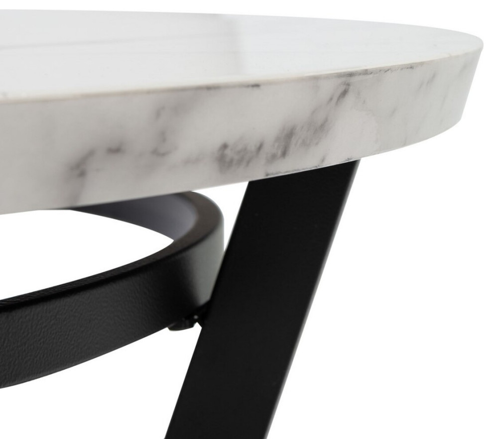 Cisco Round Coffee Table White Marble/ Black   Transitional   Coffee Tables   by AED Luxury Home Decor  Houzz