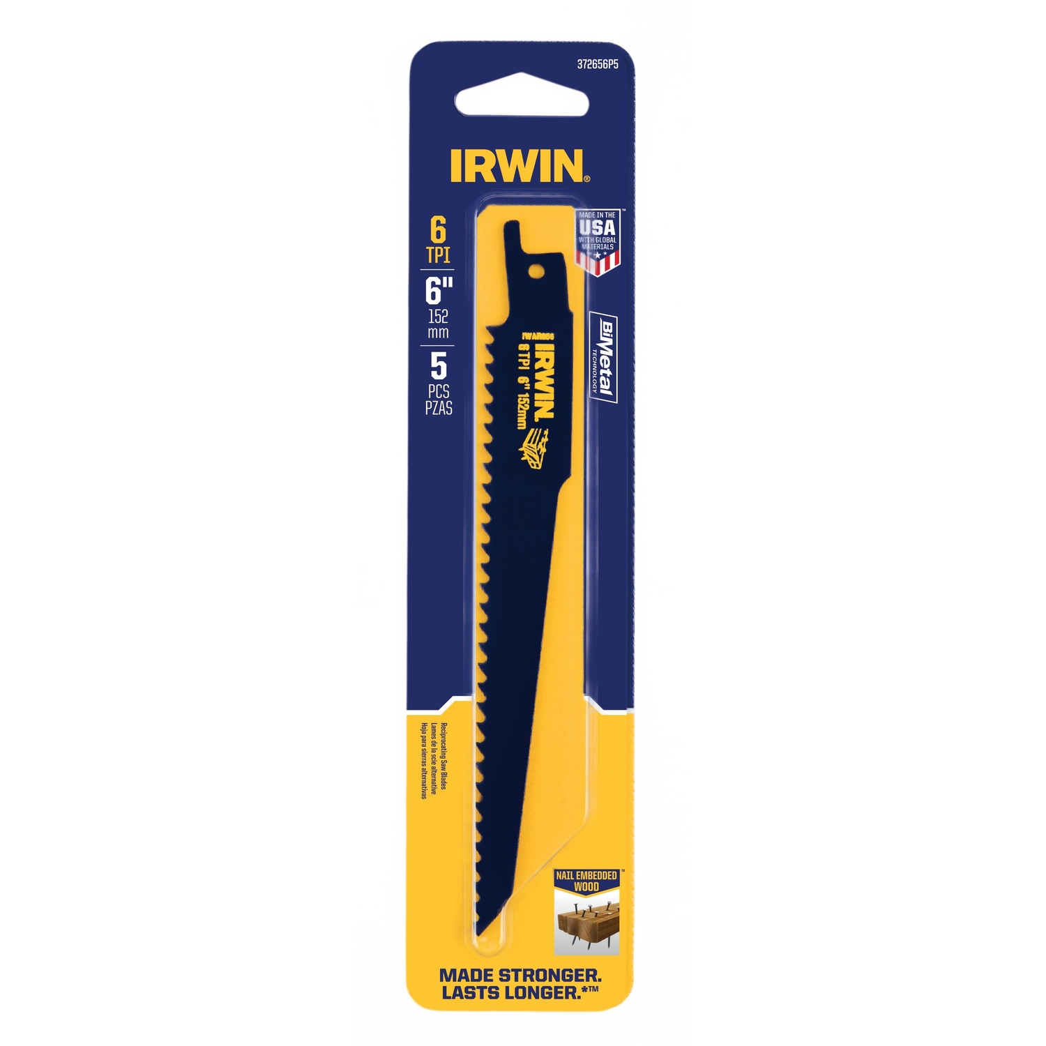 Irwin 6 in. Bi-Metal Reciprocating Saw Blade 6 TPI 5 pk