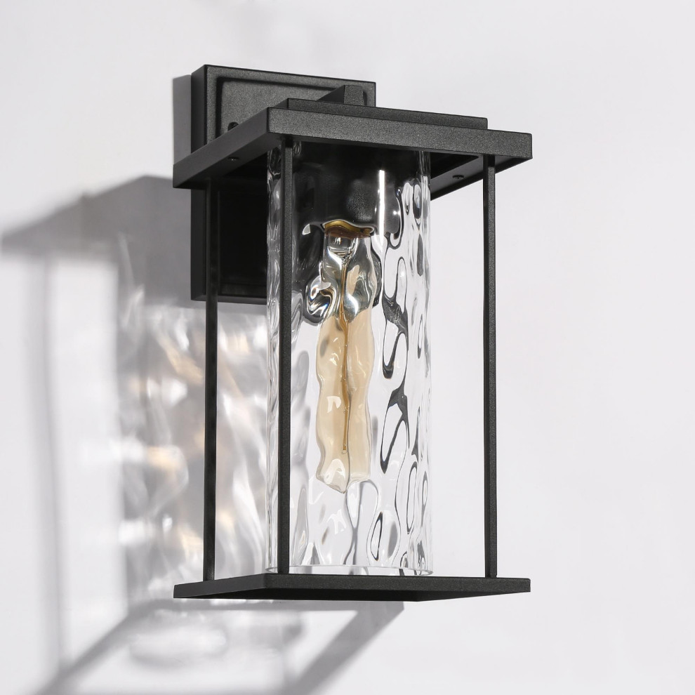 LNC 1 Light 13.4 quotH Matte Black and Textured Glass Modern Outdoor Wall Light   Modern   Outdoor Wall Lights And Sconces   by LNC  Houzz