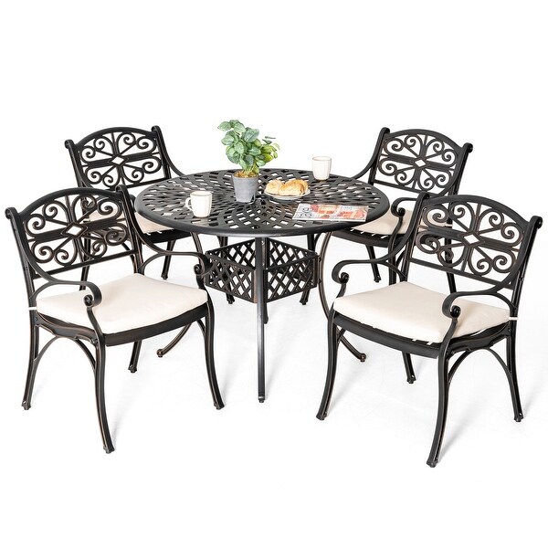 Nuu Garden 5 Pieces Cast Aluminum Outdoor Dining Set w/ Cushions