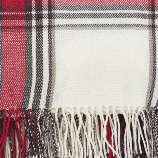 Classic Plaid Design Fringe Edged Throw Blanket Red white Saro Lifestyle