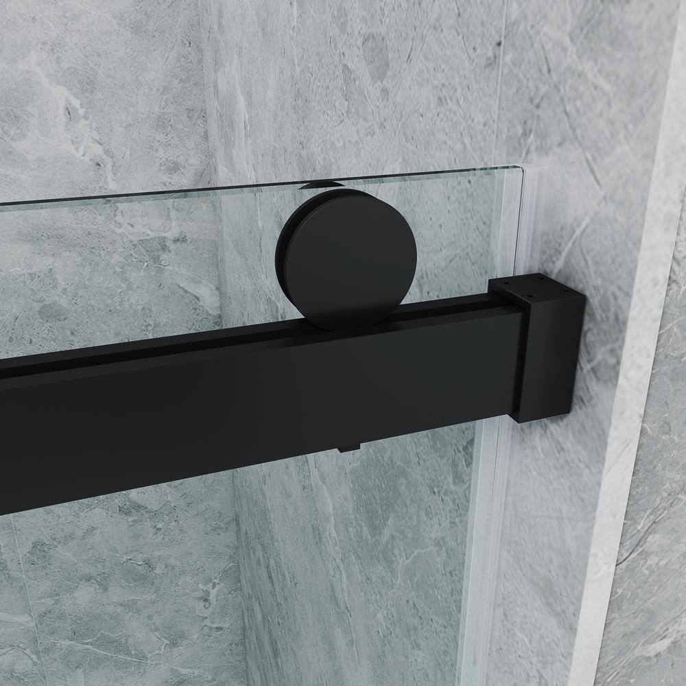 MCOCOD 60 in. W x 66 in. H Single Sliding Frameless Soft Close Tub Door in Matte Black with 38 in. (10 mm) Clear Glass SS08-60x66-BL