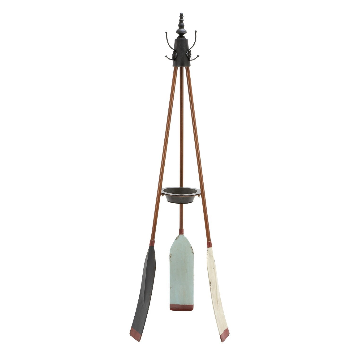 Studio 350 Brown Wood Black Iron Coastal Nautical Oar Tripod Coat Rack