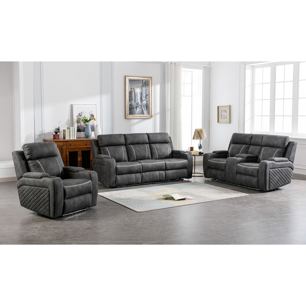 Contemporary Multi Piece Plush Velvet Like Upholstered Living Room Sofa Set