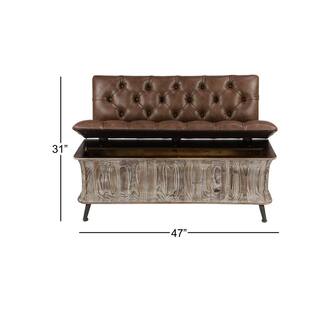 Litton Lane Brown Storage Bench with Tufted Faux Leather Seat and Back 32 in. X 47 in. X 20 in. 90673