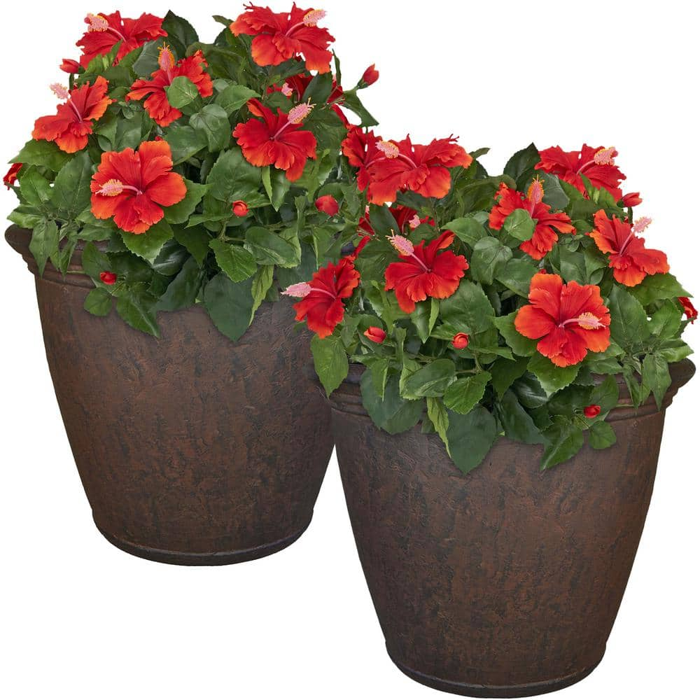 Sunnydaze Decor 24 in. Rust Anjelica Resin Outdoor Flower Pot Planter (2-Pack) DG-933