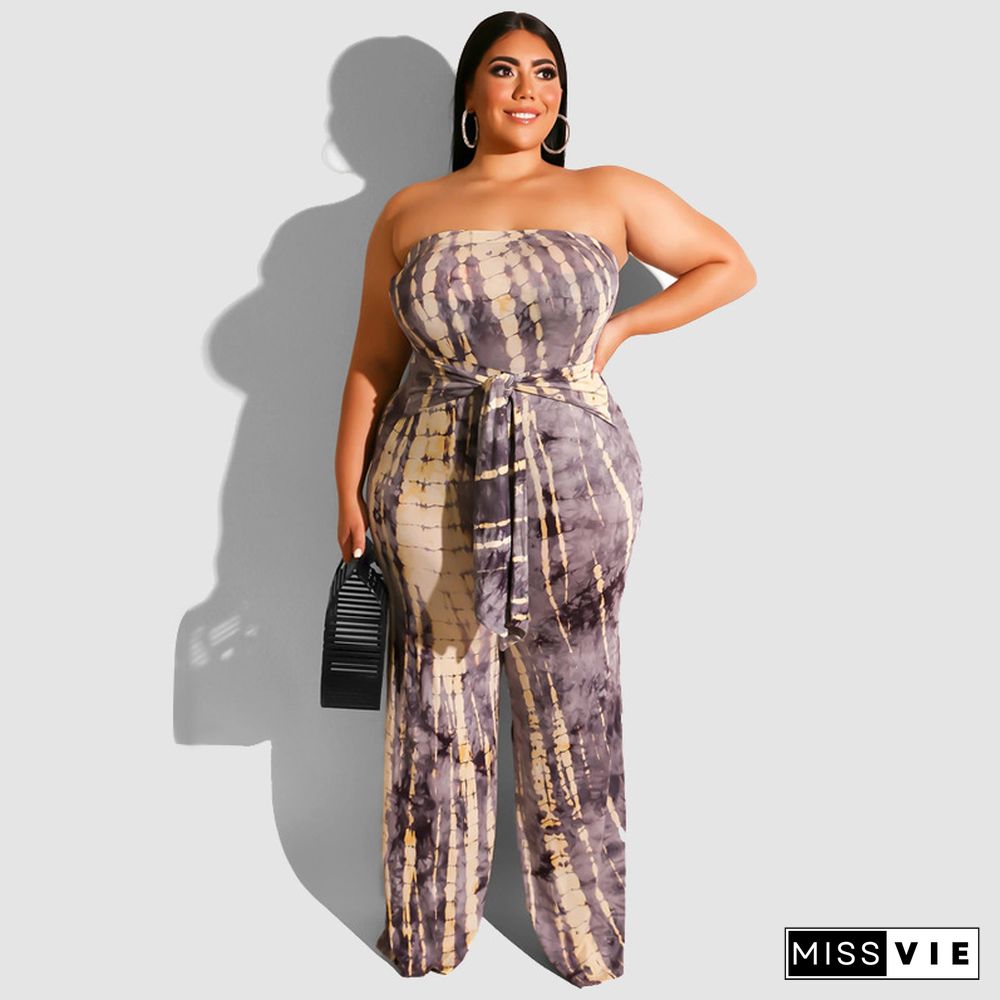 Sexy Strapless Printed Big Size Straight-legs Jumpsuit