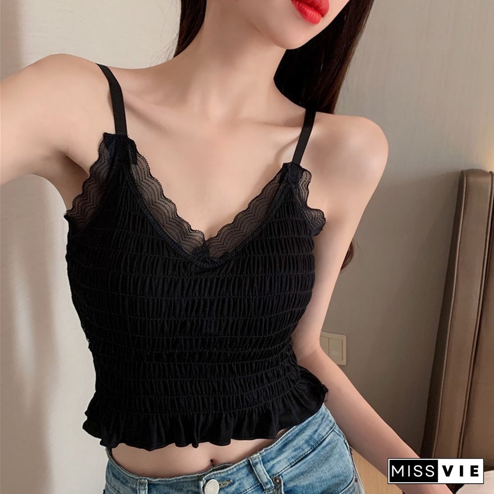 New Sexy Tank Top Lace Halter Crop Tops Women Summer Camis Backless Camisole Fashion Casual Tube Female Sleeveless Cropped Vest