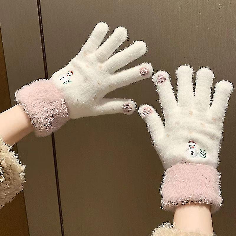 Women Thermal Gloves - Ladies Gloves Winter， Knitted Warm Gloves Stretch Fluffy Women Gloves Winter With Fleece Lined For Cycling Running Outdoor Spor