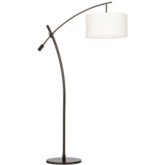 Tall Bronze Adjustable Boom Arm Off White Linen Drum Shade For Living Room Reading Bedroom Home